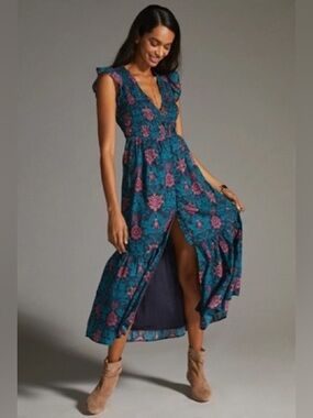 LIKE NEW Anthropologie The Peregrine Midi Dress - Blue & Pink, Size Small